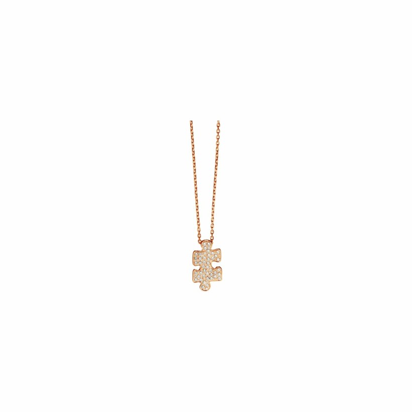 Akillis Mini Puzzle pendant with chain, rose gold, diamond pave
