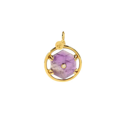Médaille min&ral Joaillerie Hexagone en or jaune, améthyste et diamant