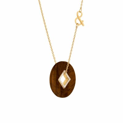 Médaille min&ral Joaillerie Coins en or jaune, œil de tigre et diamant