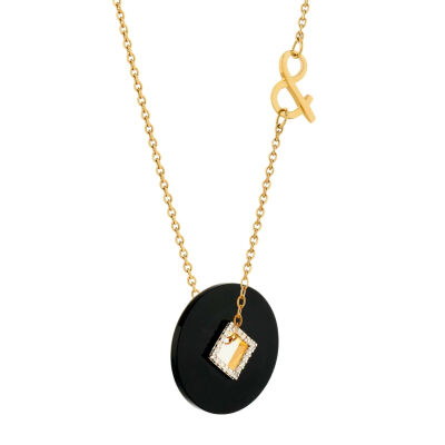Médaille min&ral Joaillerie Coins en or jaune, onyx et diamant
