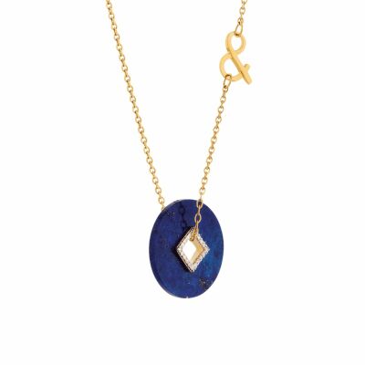 Médaille min&ral Joaillerie Coins en or jaune, lapis lazuli et diamant