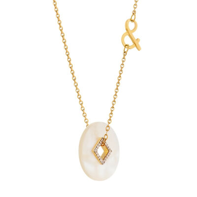 Médaille min&ral Joaillerie Coins en or jaune, nacre et diamant