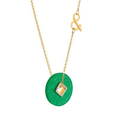 Médaille min&ral Joaillerie Coins en or jaune, jade et diamant