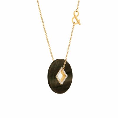 Médaille min&ral Joaillerie Coins en or jaune, nacre et diamant