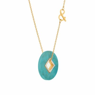 Médaille min&ral Joaillerie Coins en or jaune, turquoise et diamant