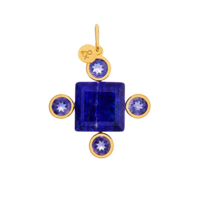 Médaille min&ral Joaillerie Arty en or jaune, lapis lazuli et iolite