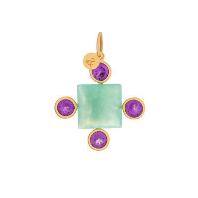 Médaille min&ral Joaillerie Arty en or jaune, chrysoprase et rhodolite