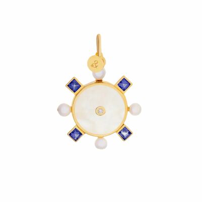 Médaille min&ral Joaillerie Shella en or jaune, nacre, diamant et iolite