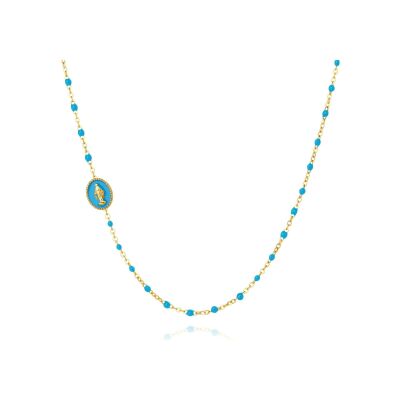Collier Pixies en acier doré et résine aqua