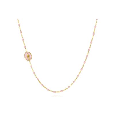 Collier Pixies en acier doré et résine rose