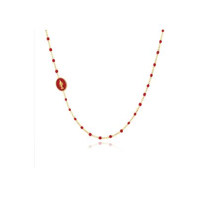 Collier Pixies en acier doré et résine rouge