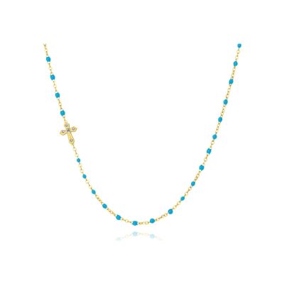 Collier Pixies en acier doré et résine aqua