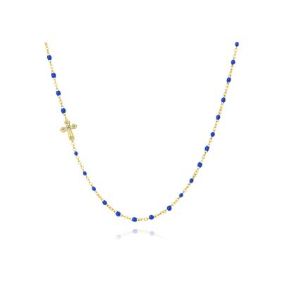 Collier Pixies en acier doré et résine bleu foncé