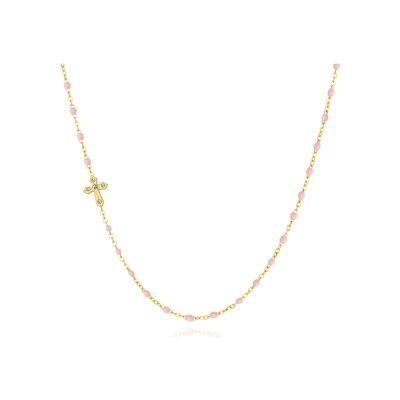 Collier Pixies en acier doré et résine rose