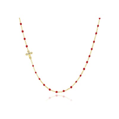 Collier Pixies en acier doré et résine rouge