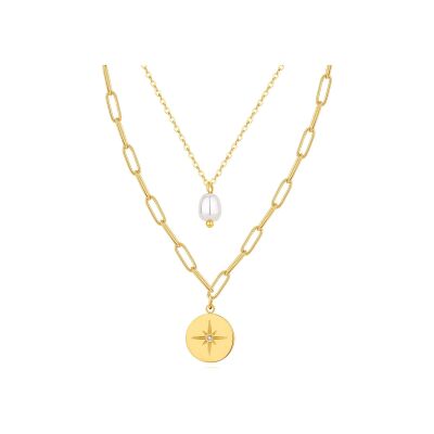 Collier Pixies en acier doré et perle