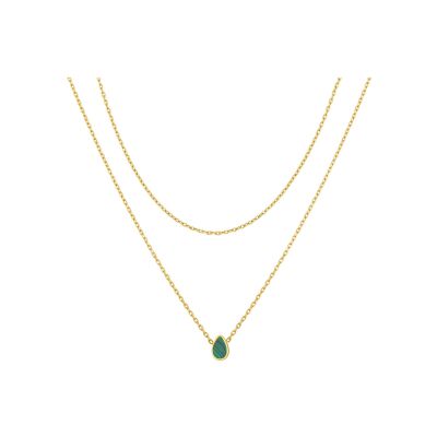 Collier Pixies en acier doré et malachite