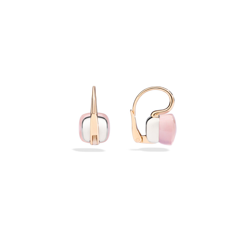 Pomellato Nudo earrings, rose gold, white gold and pink quartz