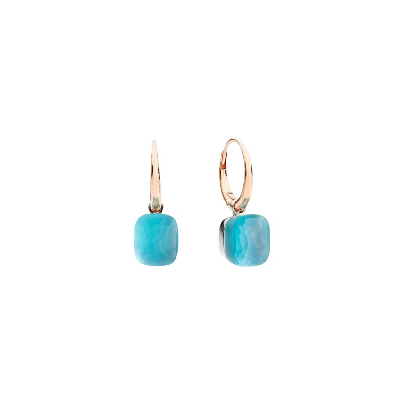Pomellato Nudo earrings, rose gold, white gold, topaz, mother-of-pearl and turquoise
