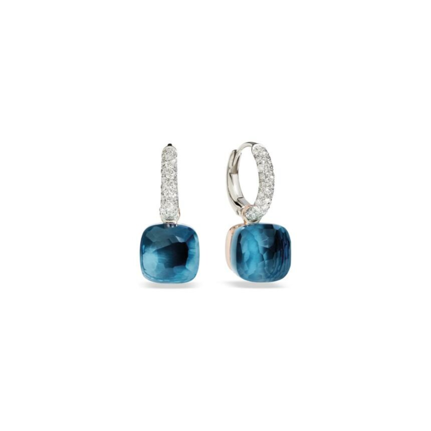 Boucles d\'oreilles Pomellato Nudo en or blanc, or rose, topazes bleu London et diamants