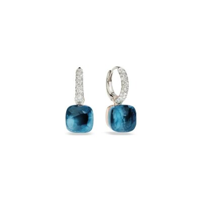 Boucles d'oreilles Pomellato Nudo en or blanc, or rose, topazes bleu London et diamants