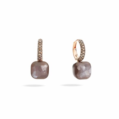 Boucles d'oreilles Pomellato Nudo en or rose, or blanc, 2 pierre de lune Cognac foncé, 56 diamants Cognac