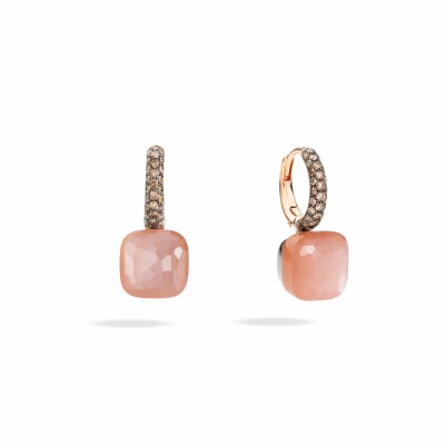 Boucles d'oreilles Pomellato Nudo en or rose, or blanc, 2 pierre de lune orange, 56 diamants Cognac