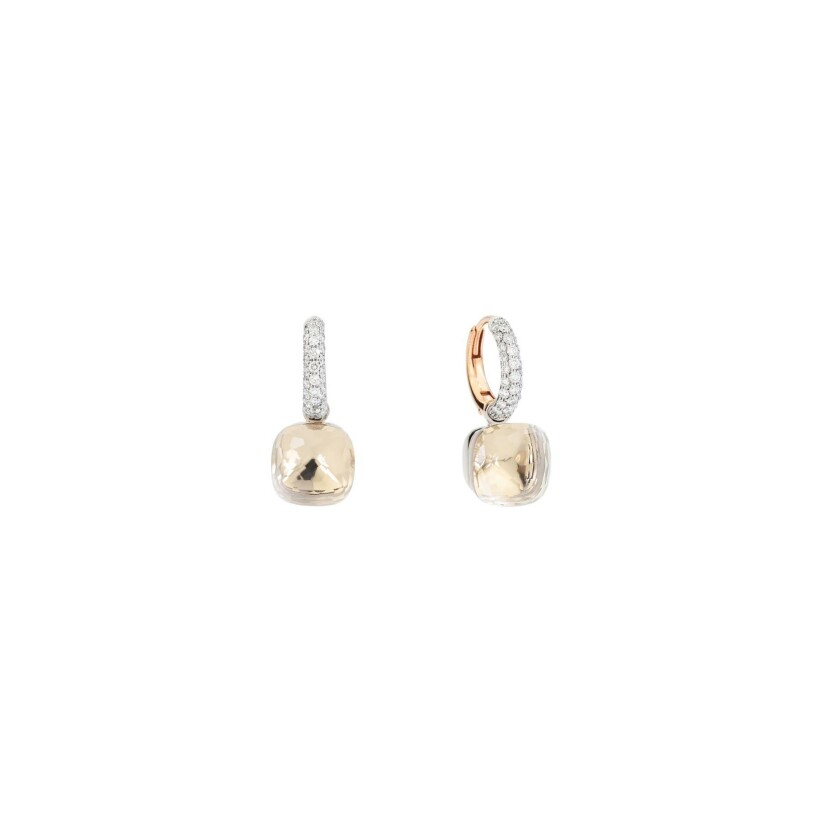 Pomellato Nudo earrings, rose gold, white gold, topaz and diamonds