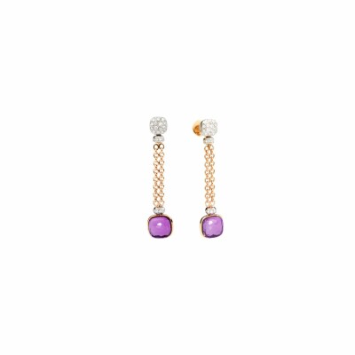 Boucles d'oreilles Pomellato Nudo en or rose, or blanc, 70 diamants et 2 améthystes