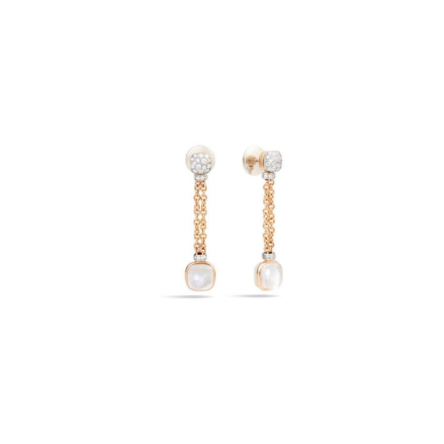Boucles d'oreilles Pomellato Nudo en or rose, or blanc, nacre, topazes blanches et diamants