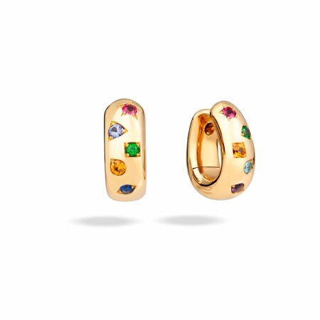 Pomellato Iconica earrings, rose gold, 10 stones: amethyst, tsavorite, blue sapphire, blue zircon, red spinel, pink tourmaline, tanzanite and orange zircon