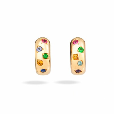 Pomellato Iconica earrings, rose gold, 10 stones: amethyst, tsavorite, blue sapphire, blue zircon, red spinel, pink tourmaline, tanzanite and orange zircon