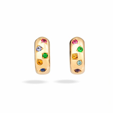 Pomellato Iconica earrings, rose gold, 10 stones: amethyst, tsavorite, blue sapphire, blue zircon, red spinel, pink tourmaline, tanzanite and orange zircon