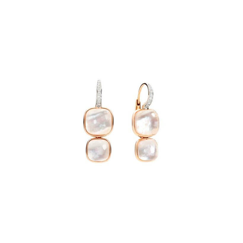 Pomellato Nudo earrings, rose gold, white topazes, mother of pearl and diamonds
