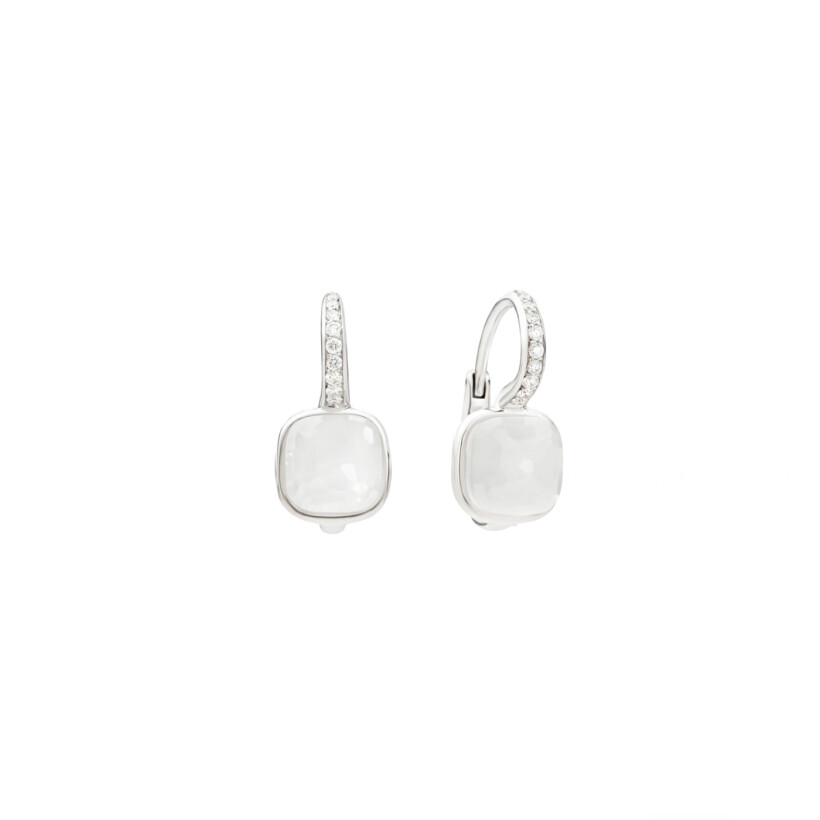 Pomellato Nudo earrings, white gold, Milky quartz and diamonds