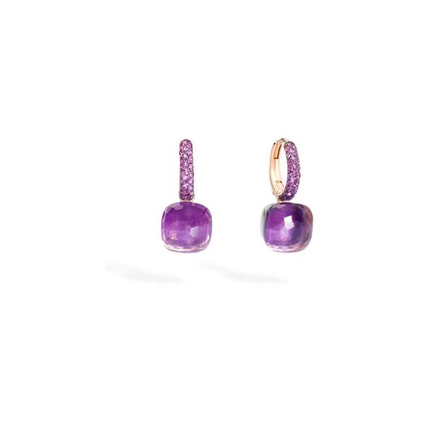 Pomellato Nudo earrings, rose gold, white gold, amethysts and jade