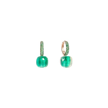 Pomellato Nudo earrings, rose gold, white gold, prasiolites, malachites and tsavorites