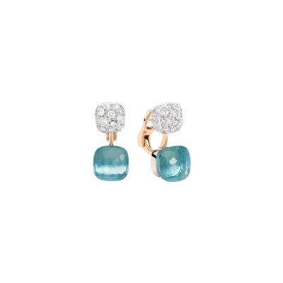 Boucles d'oreilles Pomellato Nudo en or rose, or blanc, topaze bleue et diamants