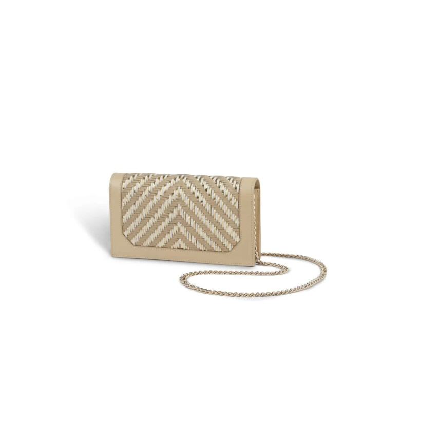 Pochette de soirée Mauboussin Une Femme dans la Ville, chevrons beige doré ivoire