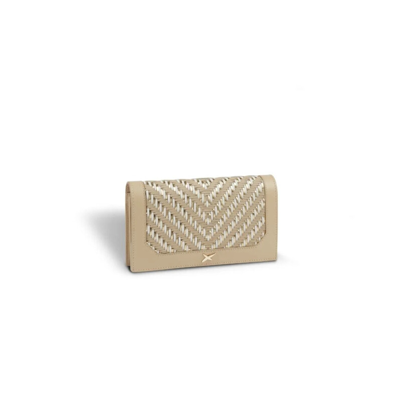 Pochette de soirée Mauboussin Une Femme dans la Ville, chevrons beige doré ivoire