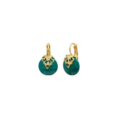 Boucles d'oreilles SATELLITE Positano en plaqué or, malachite et cristal