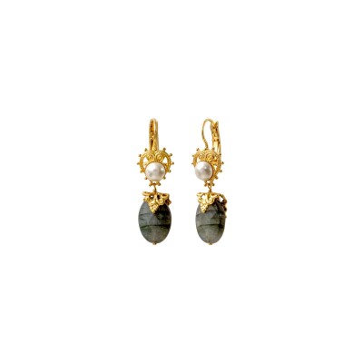 Boucles d'oreilles SATELLITE Positano en plaqué or, nacre et labradorite