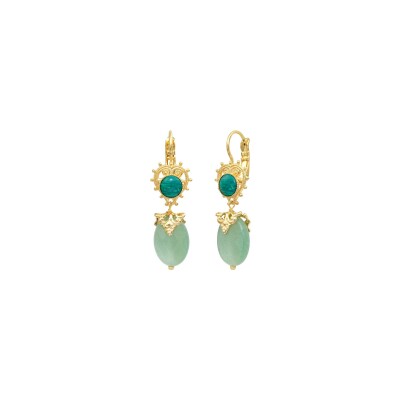 Boucles d'oreilles SATELLITE Positano en plaqué or, aventurine et pierre effet malachite