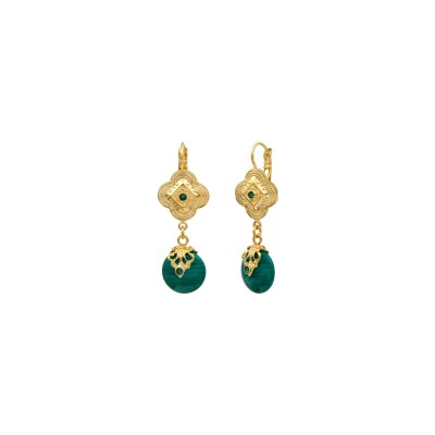 Boucles d'oreilles SATELLITE Positano en plaqué or, pierre effet malachite et cristal