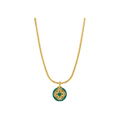 Collier SATELLITE Positano en plaqué or, pierre effet malachite et cristal