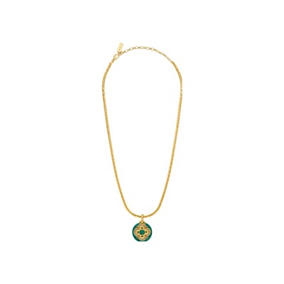 Collier SATELLITE Positano en plaqué or, pierre effet malachite et cristal