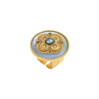 Bague SATELLITE Positano en plaqué or, nacre et cristal