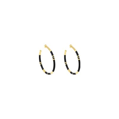 Boucles d'oreilles créoles Aurélie Bidermann Positano en métal doré à l'or 18 carats et résine - Noir
