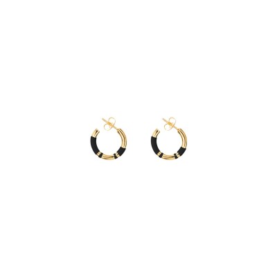 Boucles d'oreilles créoles Aurélie Bidermann Positano en métal doré à l'or 18 carats et résine - Noir