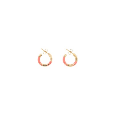Boucles d'oreilles créoles Aurélie Bidermann Positano en métal doré à l'or 18 carats et résine - Rose